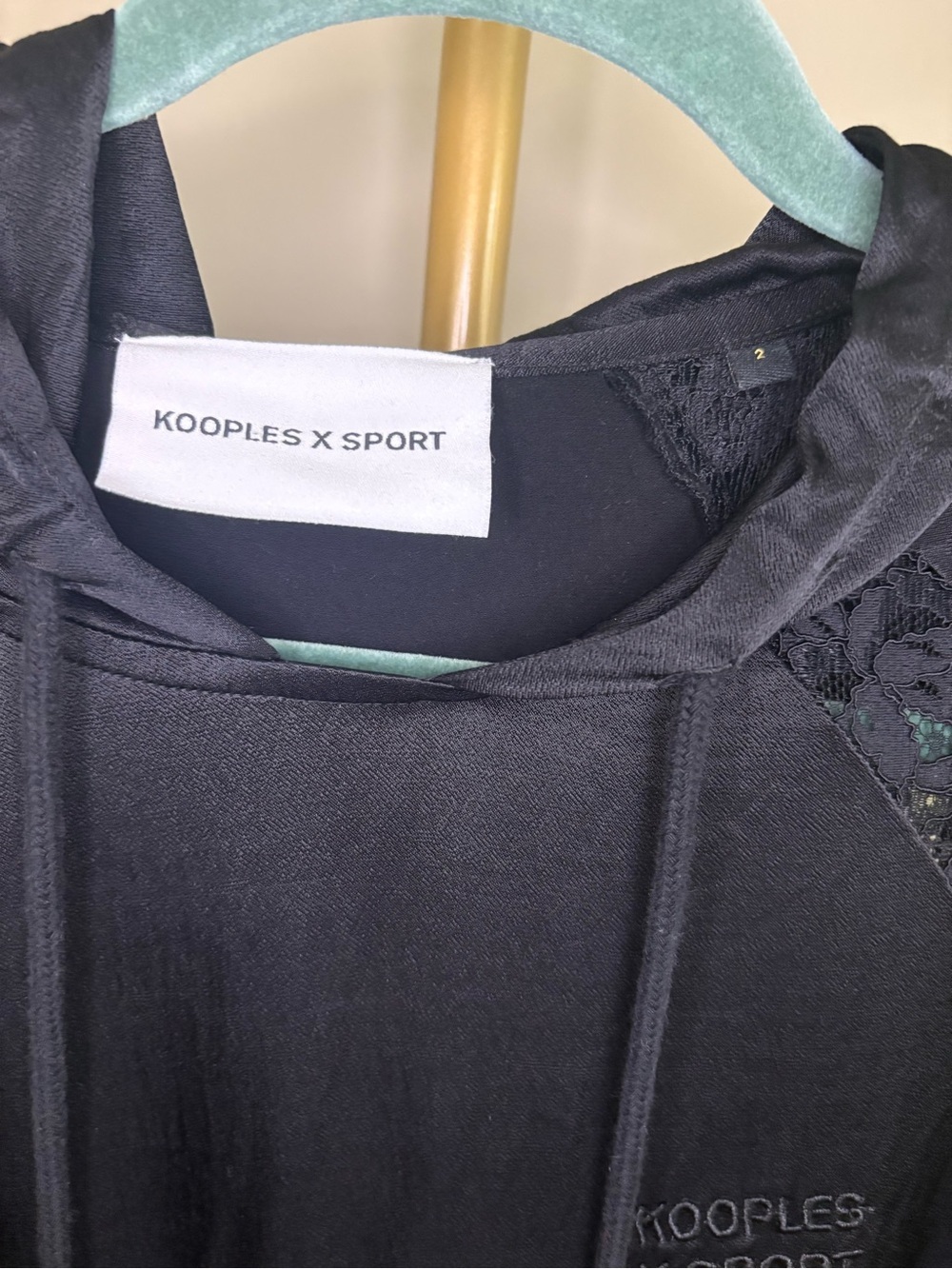 Kooples X Sport Black Lace-Trim Hooded Pullover - Picture 4 of 10